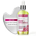 Vitamin E Rose Oil & Stainless Steel Gua Sha Facial Tools Set, Gua Sha & Vitamin E Oil for Face & Body, Moisturizing Skin, Relieving Muscle Fatigue & Improving Skin Elasticity