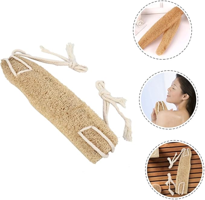 OUNONA Exfoliating Loofah Back Scrubber Strap for Shower Natural Gourd Fiber Bath Exfoliating Band Long Size Back Cleaner for Women and Men for Shower and Bath Use