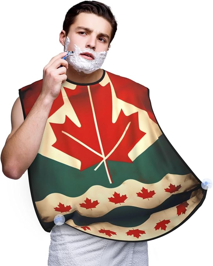 Retro Canada Flag Print Beard Bib Apron For Men, Beard Hair Catcher For Men Shaving Trimming,Beard Cape Cloth