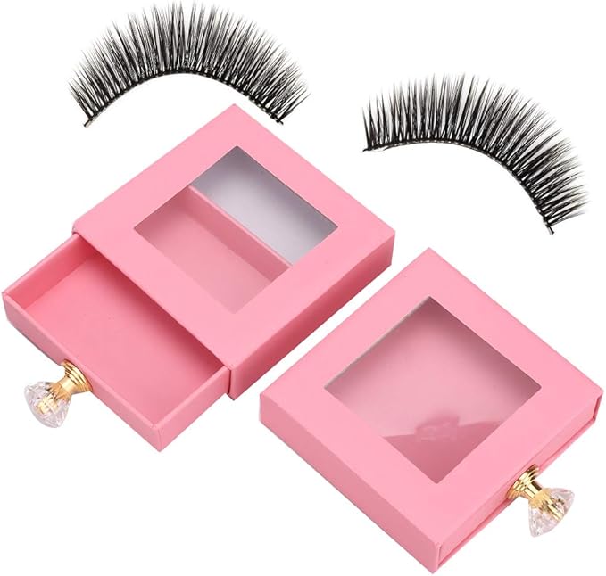 False Eyelashes Storage Box Quadrate Window False Eye Lashes Drawer Organizer Case for Makeup Lovers Travelers Pink Green Gold 2pcs
