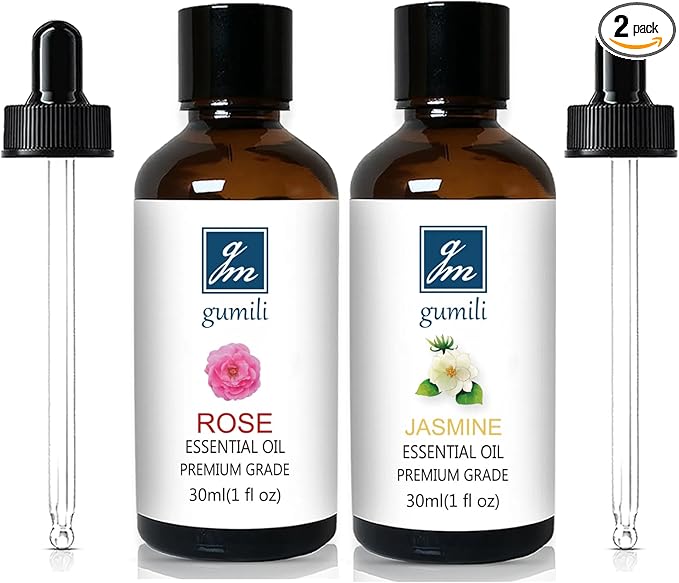 Rose Essential Oil and Jasemine Essential Oil, Floral Scent Oils Home Fragrance Oils for Diffuser Perfume Candle Soap Making - 2 Oz, Pack of 2