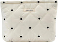 uekeboag White Quilted Cotton Makeup Pouch,Coquette Quilted Toiletry Bag for Women and Girls, Floral Coquette Organizer Bag, Aesthetic Travel Cosmetic Bags(01White Dots)