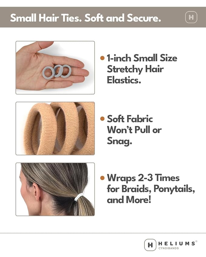 Heliums Small Hair Ties - Gold - 1 Inch Seamless No-Damage Ponytail Holders for Kids, Braids and Thin Hair - 20 Count