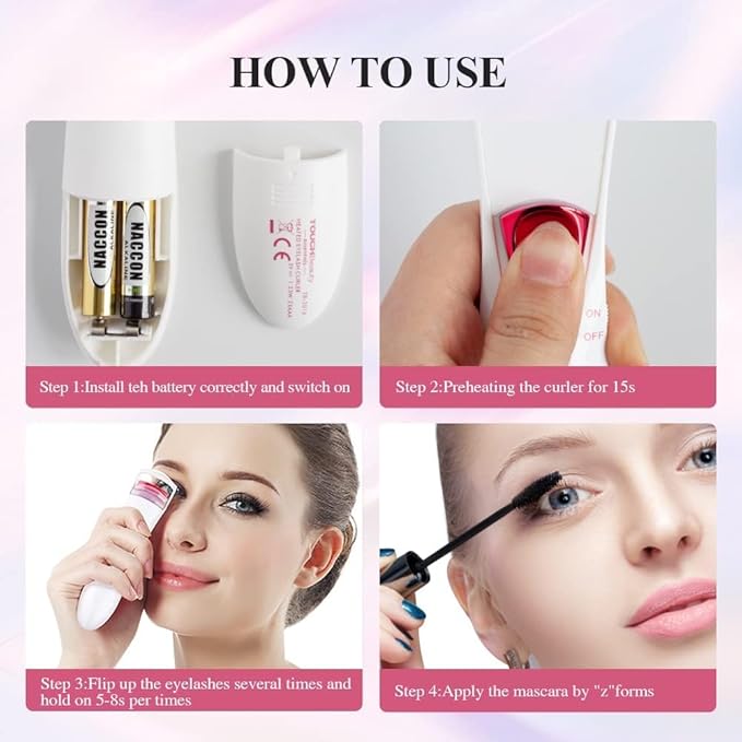 TOUCHBeauty Heated Eyelash Curler, Professional Eyelash Curler with Heating Silicone Curling Pad Curling Tool for Women Long Lasting Naturally Eyelashes TB-2016A-w