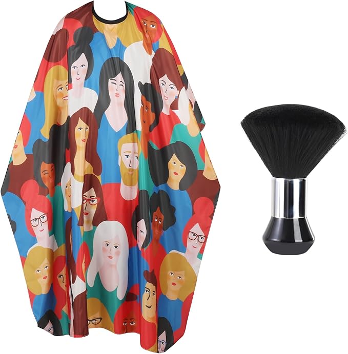 Professional Hair Cutting Cape with Neck Duster Brush, Waterproof Salon Barber Cape with Snaps, Barber Accessories