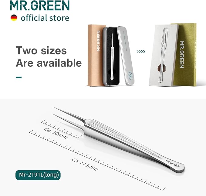 MR.GREEN Ingrown Hair Tweezers Needle Nose Pointed Tips Tweezers For Eyebrows Splinters Blackhead Removal Acne Clip Extractor (Long)