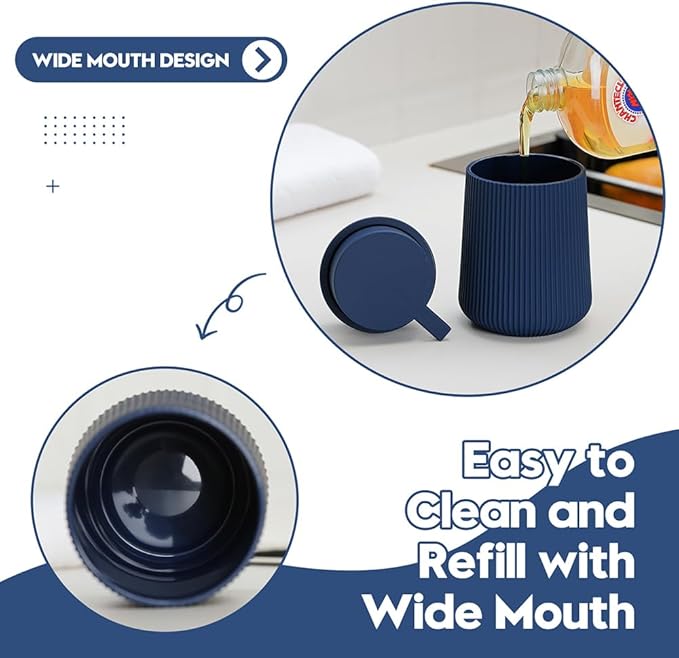 Striped Liquid Hand Soap Dispenser with Leak-Proof Pump for Bathroom and Kitchen Countertop 11oz Navy Blue