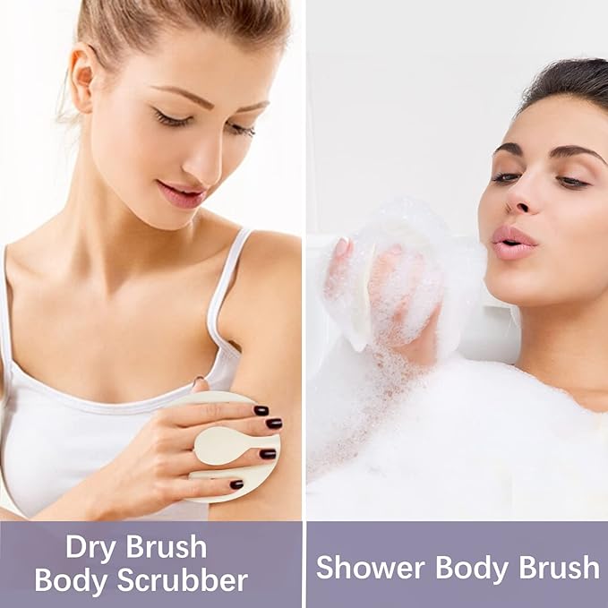Dry Brushing Body Exfoliating Brush, Anti Slip Body Scrubber for Shower, Shower Body Cleaning Brush for Deep Cleansing & Soften Skin, Improve Circulation (Cream White)