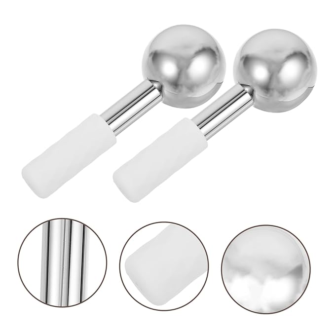 FRCOLOR 2pcs Stainless Steel Facial Ice Globes for Skincare Handheld Massage Tool for Face and Neck Ergonomic Design for Muscle Relief and Swelling Reduction