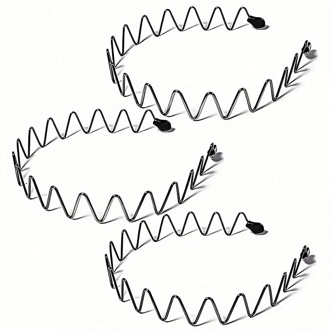 3-Pack Metal Headbands for Men & Women – Generous Fit for Larger Heads & Thick Hair – Black Wavy Non-Slip Hair Bands for Sports, Gym, Yoga and Daily Wear