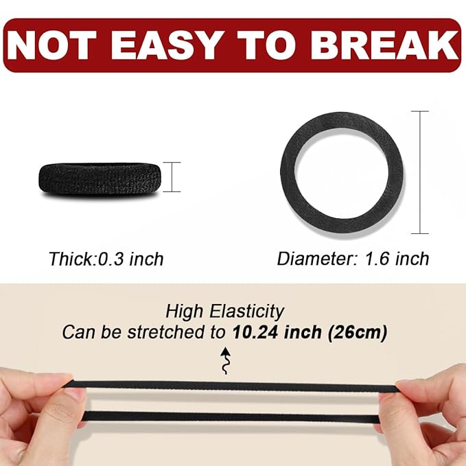 150PCS Hair Ties, IKOCO Black Hair Ties for Women No Damage, Cotton Seamless Ponytail Holders for Thick Hair