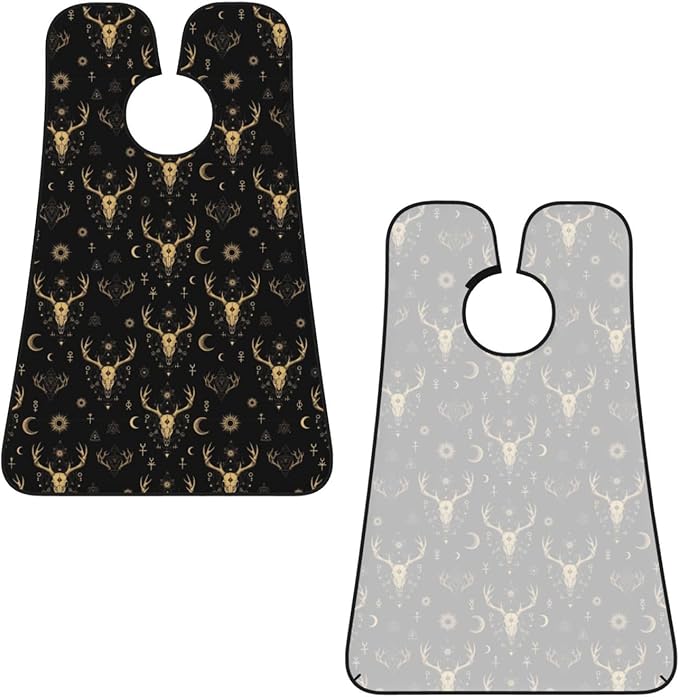 Beard Trimming Catcher Apron, Waterproof Non-Stick Grooming Bib for Shaving, Ideal for Men Dad Father’s Day, Dark Gothic Sun Moon Hunting Camo Deer Skulls Shave Bib