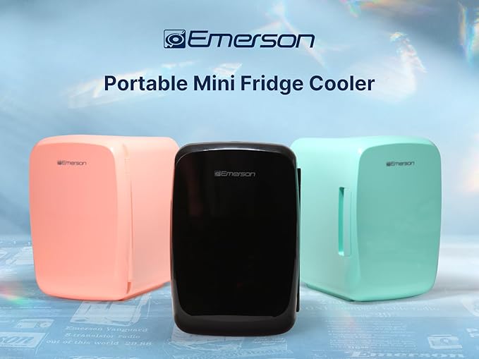 Emerson EFC-5000 Portable Mini Fridge Cooler for 6 Cans, Compact 4L Capacity, Lightweight Design, AC/DC Power Compatibility, and Removable Shelf – Perfect for Home, Office, Dorms, and Travel, Pink