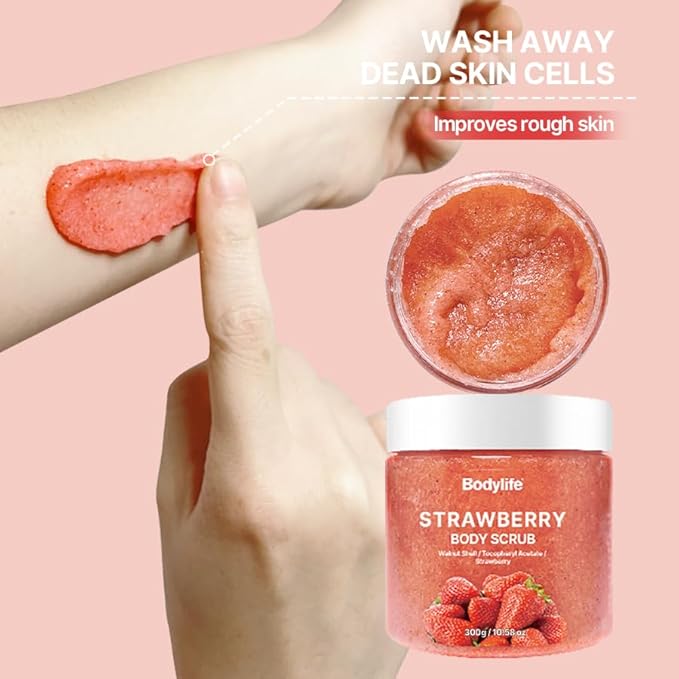 Strawberry Body Polish Removes Dead,for Dry Skin a Soft Hydrated Feel,Smoother, Softer Skin-10.58 oz