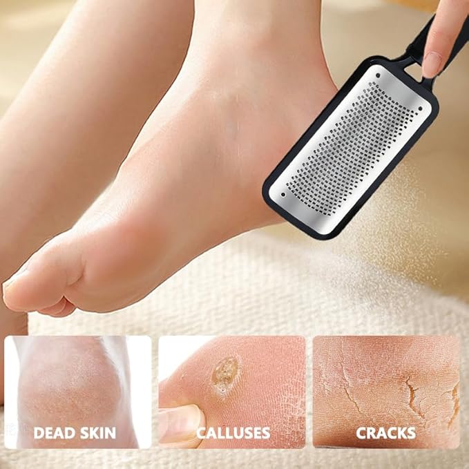 Foot File Stainless Steel Foot Rasp Callus Remover Professional Scrubber Pedicure Tools for Feet Care Remove Hard Ski Can Be Used On Both Dry and Wet Feet