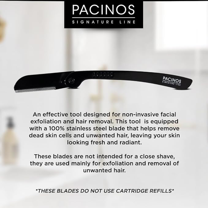 Pacinos Derma Blades for Men - Precision Straight Razor Beard Care Exfoliation Tool with 100% Stainless Steel Blades
