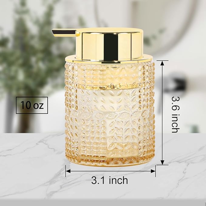 Glass Foaming Soap Dispenser,Foam Dispenser Bottle with Large Pump,Wide-Mouthed and Easy to Press,Refillable Hand Soap Dispenser for Bathroom Countertop and Kitchen Decor (1, Amber)