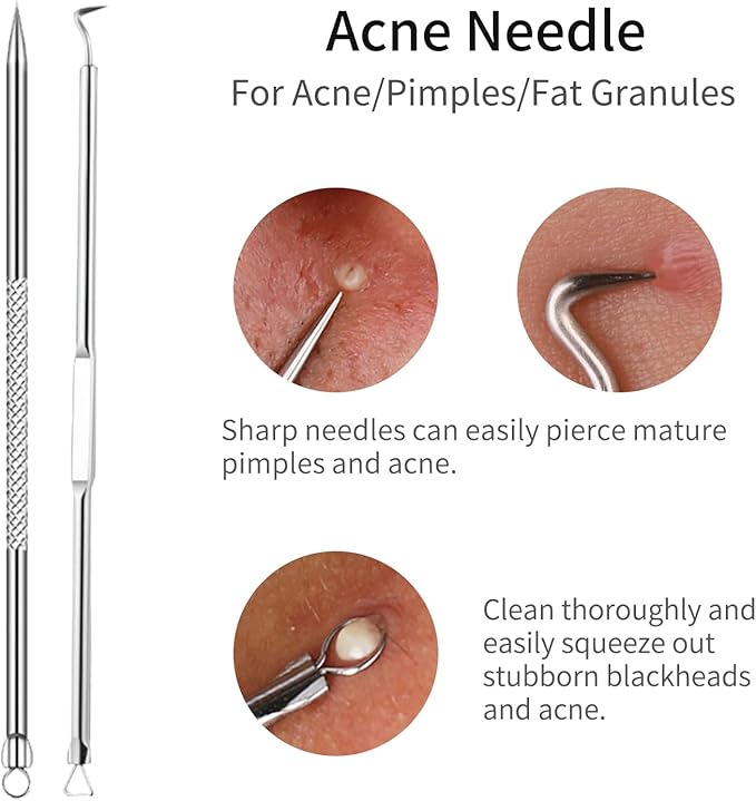 Blackhead Remover Tools,Upgrade 8 PCS Acne Needles,GERY Whitehead Removal Extractor Pimple Popper Kit, Professional Stainless Pimple Blemish and Pore Cleaner Set with Leather Package