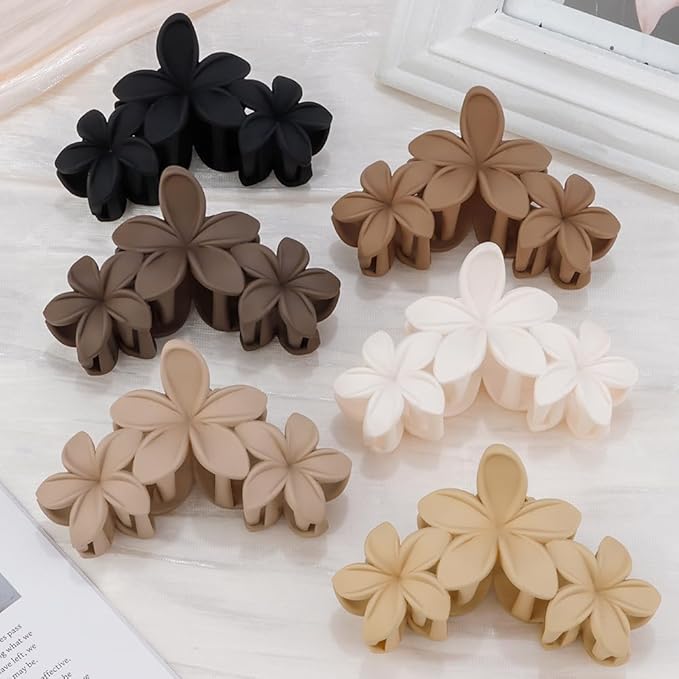 Ahoney 6PCS Flower Hair Clips for Women, Big Claw Clips for Thick Hair Nonslip, Hawaiian Cute Hair Clips Banana Clip Beach Hair Accessories for Women Girls (Neutral 02)