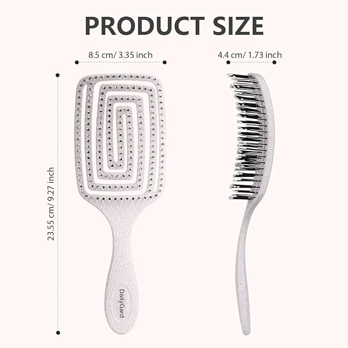 Detangling Brush, Dry and Wet Vented Detangler Hair Brush for Women and Men, Professional Paddle Curved Styling Hairbrush for Straight/Curly/Thick/Long/Wavy/Damaged Hair, Beige