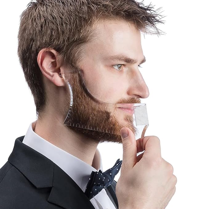 Beard Shaper Beard Shaping Tool & Guide for Men - Curve & Step Cut Edge Template for Trimming Mustache, Goatee, Neckline & Hairstyle - Black
