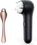 Premium Face Scrubber, Deep Pore Cleansing Brush, Waterproof & Rechargeable Face Scrub Brush for Men& Women, Electric Facial Exfoliator with 3 brushes, 3 Intensities, 2 Modes with Eye Rollor- Charcoal