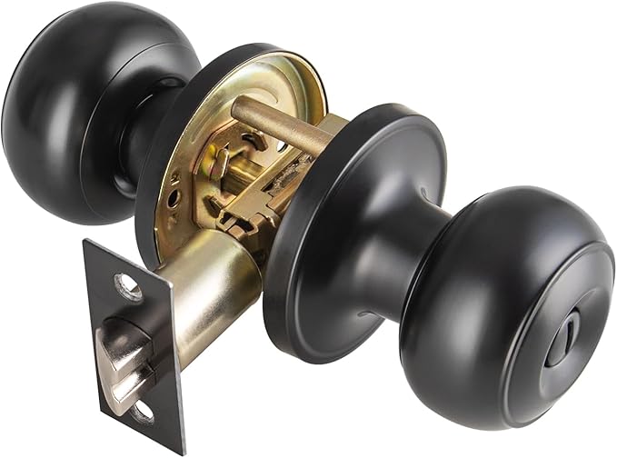 Black Door Knobs Interior Keyless, Door Knobs for Bathroom & Bedroom, Matte Black Privacy Door Knob