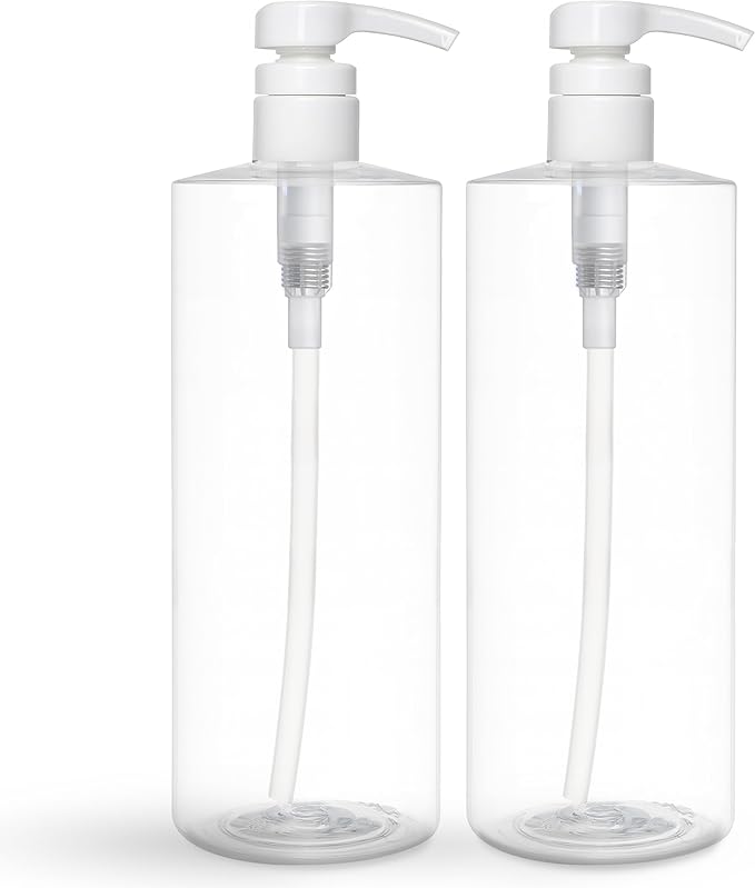 BRIGHTFROM Empty Shampoo Pump Bottles, 32 OZ / 1 Liter, BPA-Free Cylinder Containers, Household & Commercial Use, 2 Pack - Leak Proof