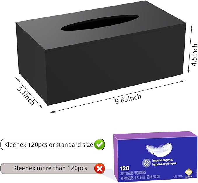 Acrylic Tissue Box Holder, PITBVO Rectangular Shiny Black Tissue Box Cover, Table Facial Napkin Dispenser for Car, Bathroom, Bedroom, Kitchen, Office, Living Room, Counter, Hotel Use