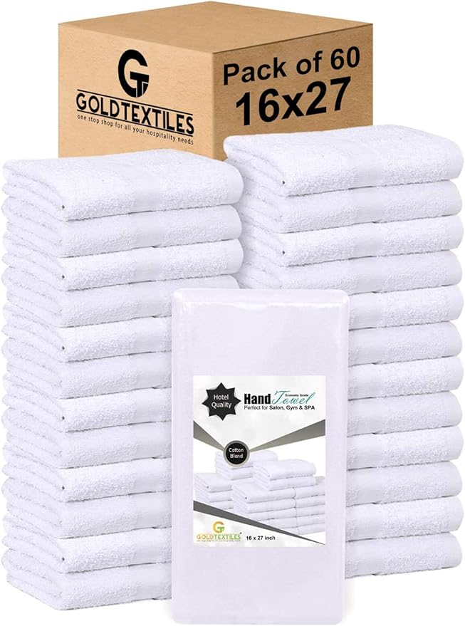 White 16x27 Inch Cotton Blend Economy Hand Towels Salon/Gym/Hotel Super use Absorbent Best for Kitchen,Janitorial,Home use Towels (60 Pack)