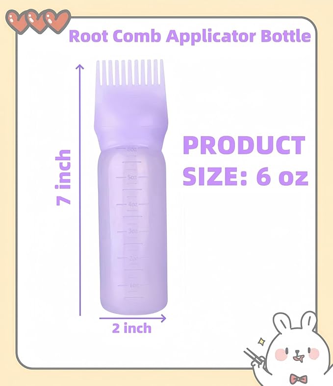 2 Pack Root Comb Applicator Bottle Oil Applicator for Hair Dye Hair Oiling Bottle with Graduated Scale, 6 Ounce (Purple & White)