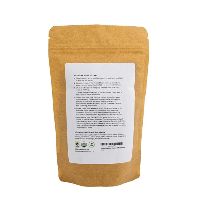 Botanical Facial Steam | 8 Steams | Organic Skin Care | All Skin Types | Cleanse, Hydrate, Tone | USDA Organic Herbs | Wildflower Wellness