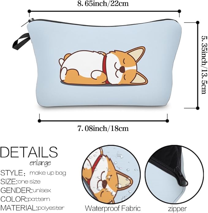 Deanfun Small Makeup Case - Cute and Waterproof Cosmetic Bag for Women(Corgi D5-55061)