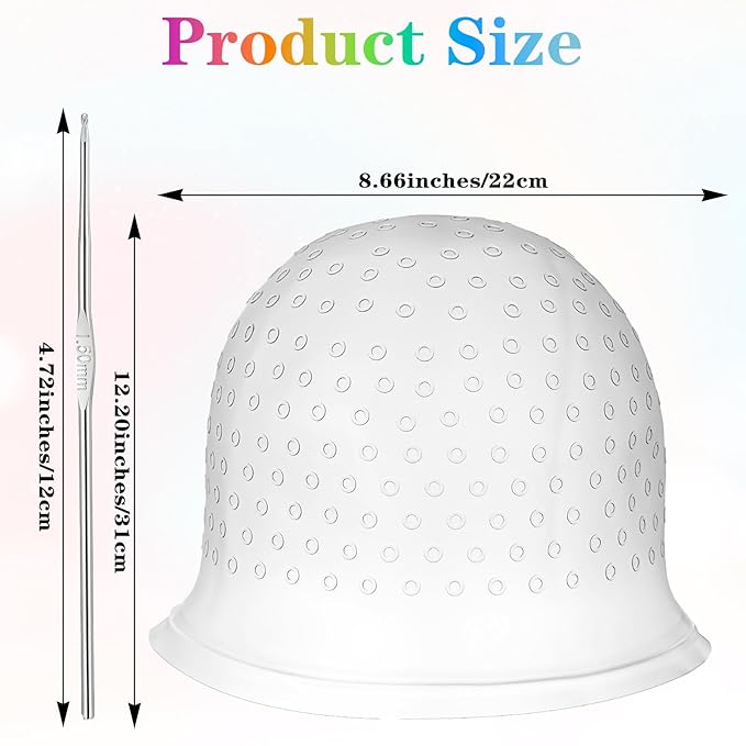 Sibba Silicone Hair Coloring Highlighting Cap with Crochet Hook Reusable Poked Hole Highlight Pull Through Caps Dye Tipping Frosting Cap for Women Men Dyeing Staining Hairdressing Hair Salon Tools