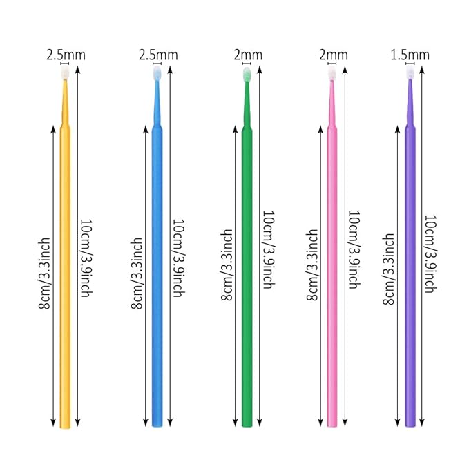 500 PCS Disposable Micro Applicator Brush Bendable Makeup Brush Mascara Brush for Eyelash Extensions, 5 Colors (Head Diameter: 2.5/2.0/1.5 mm)