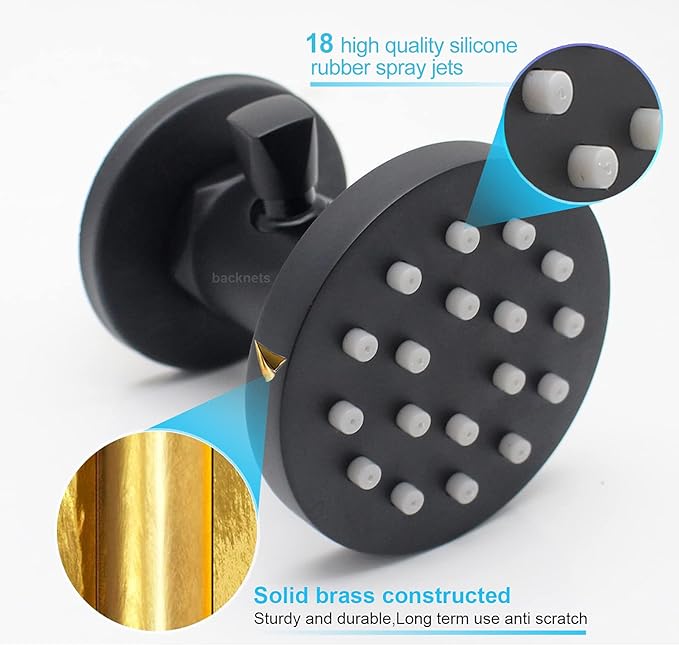 Brass Shower Body Jets with Adjustable Flow, Massage Spa Matte Black Round Body Spray Shower Side Wall Sprayer Head Jets, 4 pcs