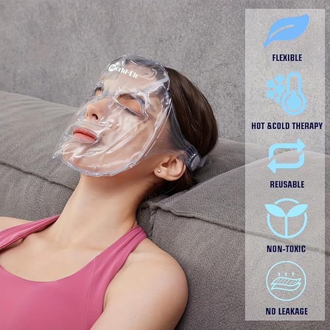Face Ice Pack/Ice Mask for Face & TMJ Relief, Reusable Hot Cold Gel Pack for Post-Surgery Recovery, Puffy Eyes, and Swelling, Full Coverage Ice Mask (White)