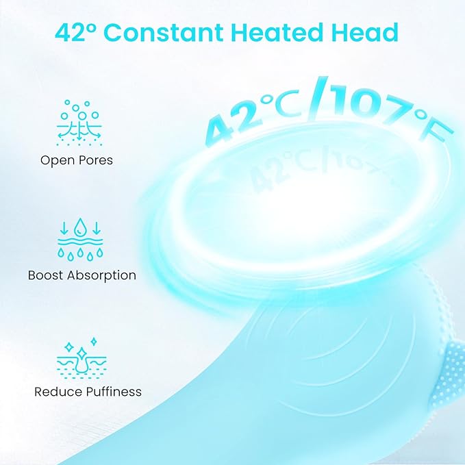Face Scrubber Facial Cleansing Brush - Silicone Waterproof Rechargeable Electric Exfoliator Scrubber with Heated, 7 Colors LED Light Therapy, Makeup Remover Cleansing and Massaging (Blue)