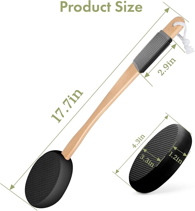 AmazerBath Lotion Applicator for Back, Feet, 2 Replacement Pads with 17" Curved Handle, Back Sunscreen Applicator for Kids, Elderly, Women, Apply Cream Medicine Moisturizer Tanner, Black