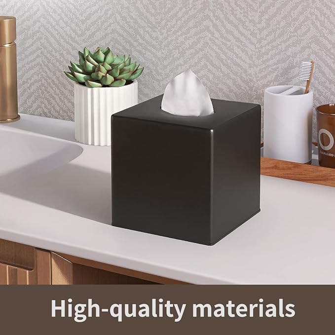 Tissue Box Cover, Square Facial Tissue Holder Storage for Bathroom Vanity, Countertops, Dressers, Night Stand, Parlors and Offices - Black