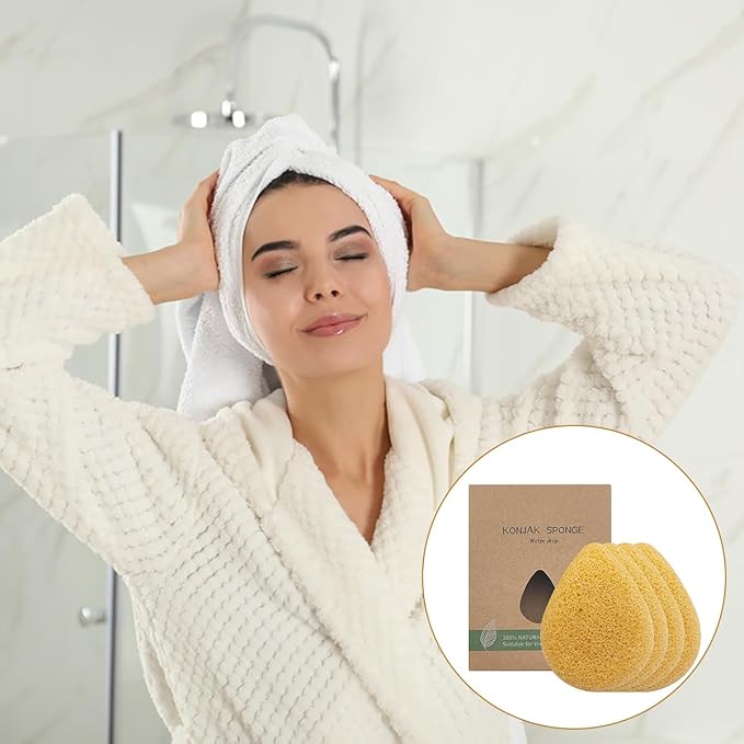 Natural Konjac Facial Sponge - 4 Pack lyfLux Gentle Facial Sponge for All Skin Types, Soft Face Scrubber for Daily Use