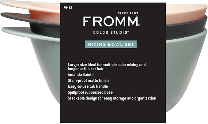 Fromm Color Studio Mixing Bowls for Hair Color, Hair Dye, Bleach and Treatments with Spill Proof Rubberized Base, 16 Ounce, 3 Pack