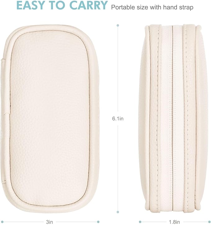 Portable Tampon Organizer Bag, Beige PU Pouch with Handle and Zipper for Women's Period Products