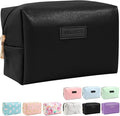MAANGE Small Makeup Bag For Purse, Travel Cosmetic Bag Makeup Pouch PU Leather Portable Versatile Zipper Pouch For Women (Black)