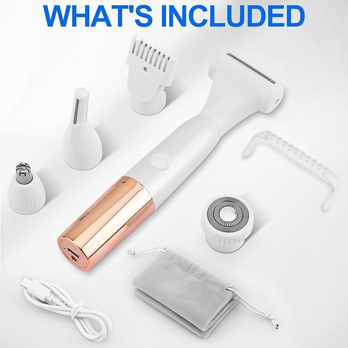 5-in-1 Bikini Trimmer Electric Razors for Women, Cordless Electric Shaver with LCD Display for Facial Body Legs Hair, Rechargeable Waterproof Pubic Body Hair Trimmer Holiday Birthday Gifts for Women