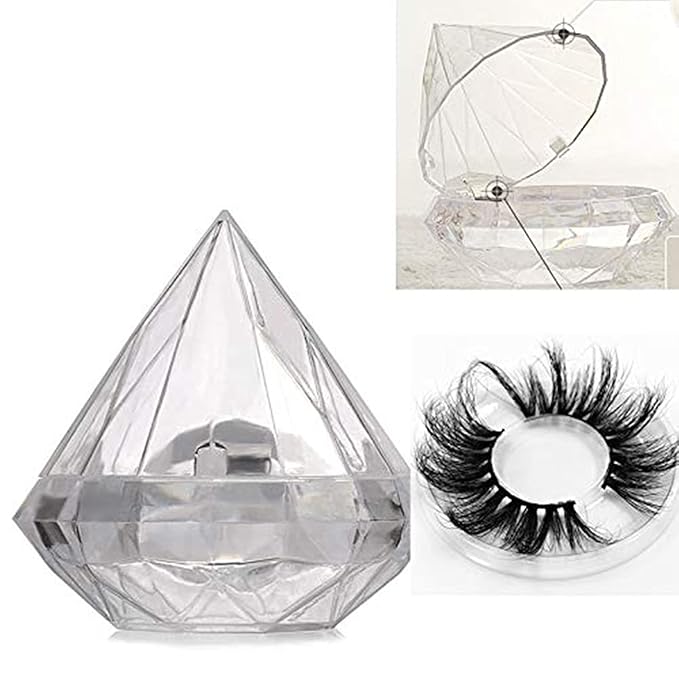 6 Pcs 25mm Clear Diamond Shape Empty False Eyelashes Packaging Box Case 3D Mink Lash Box Acrylic Eyelash Storage Box Holder with Trays Candy Gift Box DIY Makeup Lash Case for Women Girls