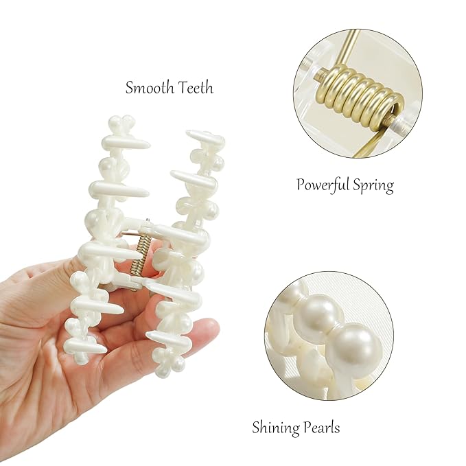 CWJCYTNSN 8 PCS Hair Clips for Women Large Hair Claw Clips for Thin Thick Curly Hair Styling Pearl Jaw Clips Strong Hold Nonslip Fashion Hair Accessories for Bridal Wedding