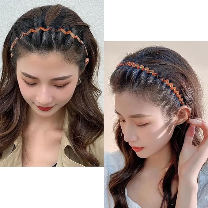AHONEY 7 Pack Brown Headbands for Women Mens Plastic Headbands with Teeth Non Slip Hairbands for Women's Hair Accessories Comb Headband Diademas Para Mujer (Amber)