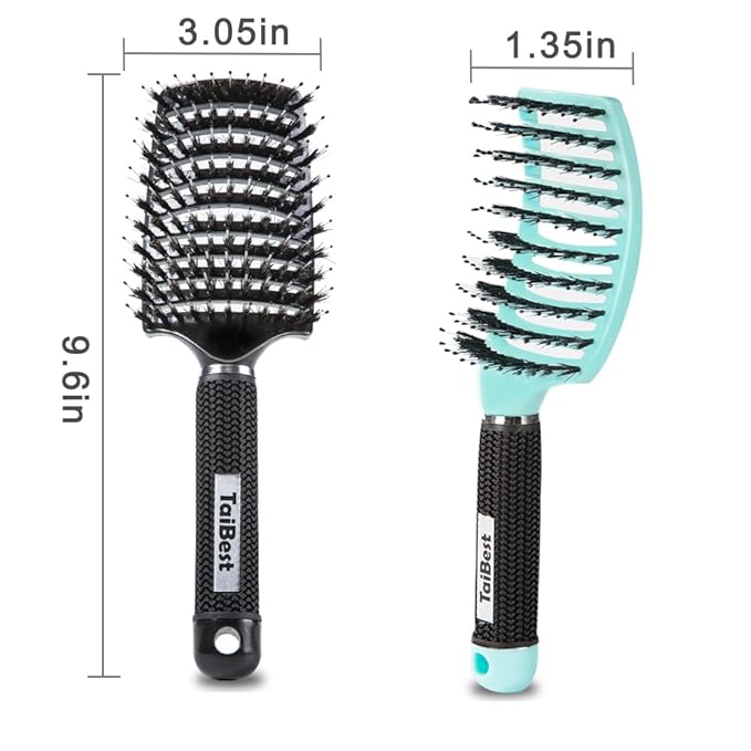 Boar Bristle Hair Brush Set - Dry/Wet Hair Brush Detangler for Fine, Thick, Curly Hair - Curved and Vented Hair Brush for Women, Men or Kids