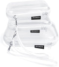 3 PCS Clear Hard Shell Zipper Case With Handle Strap，Clear Plastic Waterproof Cosmetic Makeup Bags Toiletry Pouches for Travel With Double Zipper，Kid's Toy Storage Organizer Bins Box